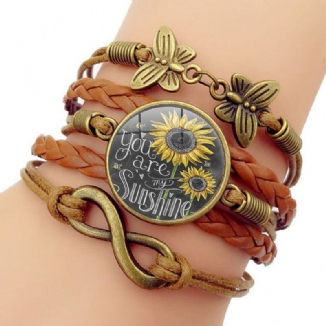 Retro-schmetterlings-unendlichkeits-kombinations-geflochtenes Armband Gedruckte Sonnenblumen-zeit-edelstein-dekoration Handgemachtes Mehrschichtiges Armband