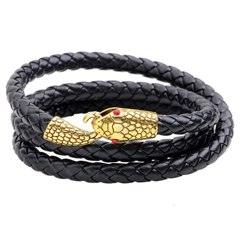 Trendy Multilayer Snake Shape Armband Gold Lederarmbänder Für Männer