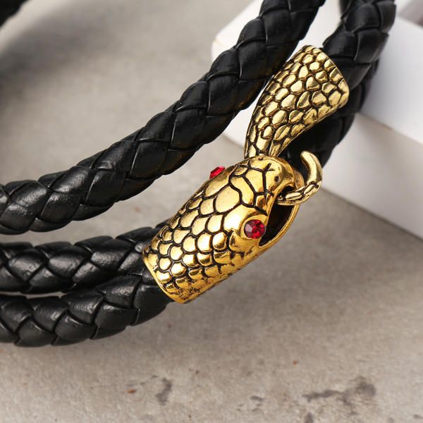 Trendy Multilayer Snake Shape Armband Gold Lederarmbänder Für Männer