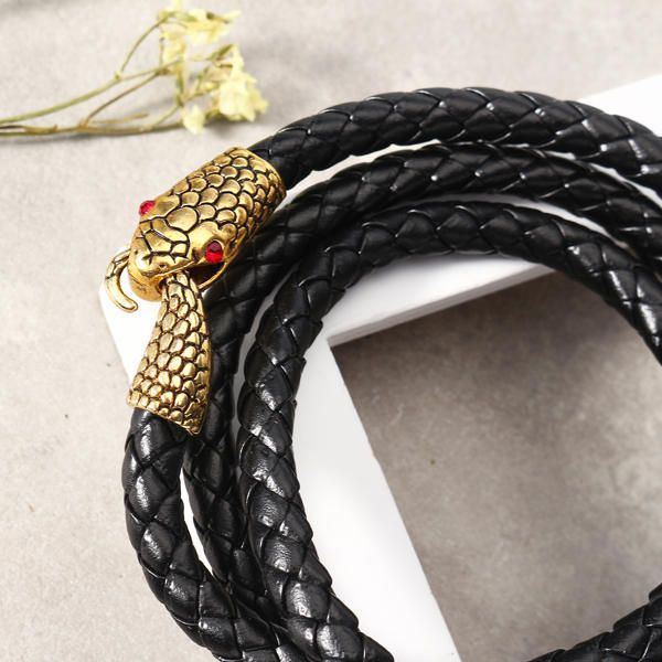 Trendy Multilayer Snake Shape Armband Gold Lederarmbänder Für Männer