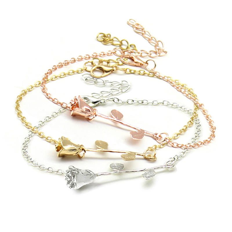 Trendy Rose Gold Silver Plated Flower Chain Armbänder Für Frauen