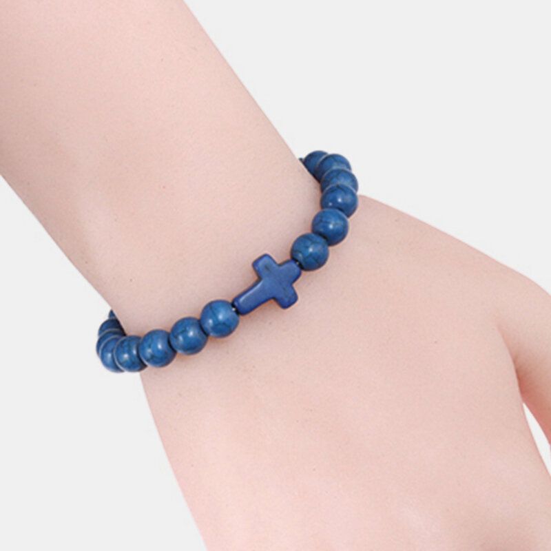 Türkis Kreuz Perlen Armbänder Elastisches Seil Yoga Perlen Naturstein Unisex Armbänder