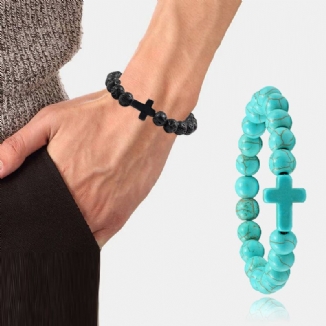 Türkis Kreuz Perlen Armbänder Elastisches Seil Yoga Perlen Naturstein Unisex Armbänder