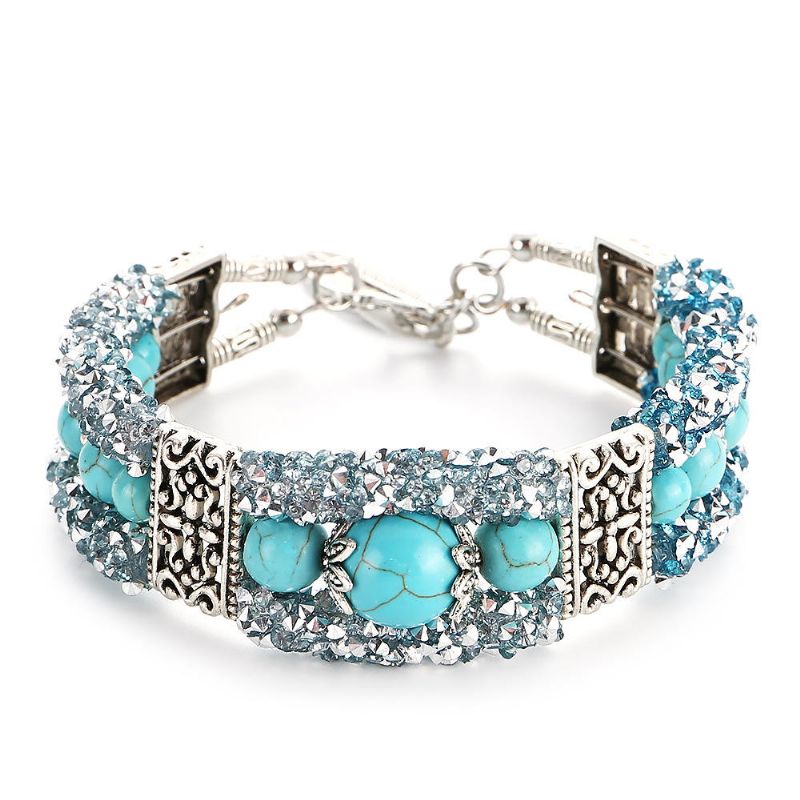 Vintage Bunte Strass Perlen Armband Türkis Armreif Geschenk Für Frauen