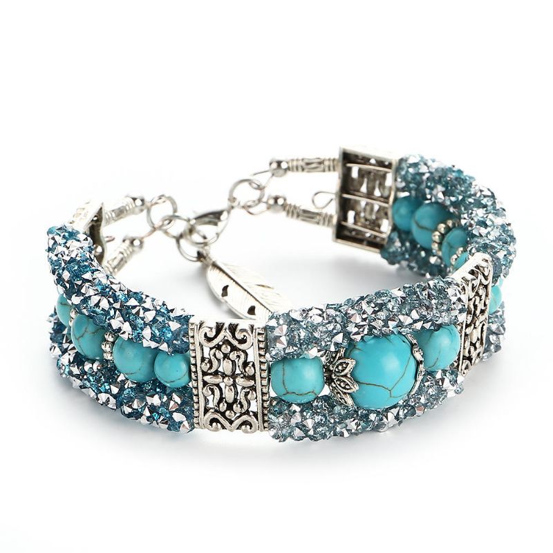 Vintage Bunte Strass Perlen Armband Türkis Armreif Geschenk Für Frauen