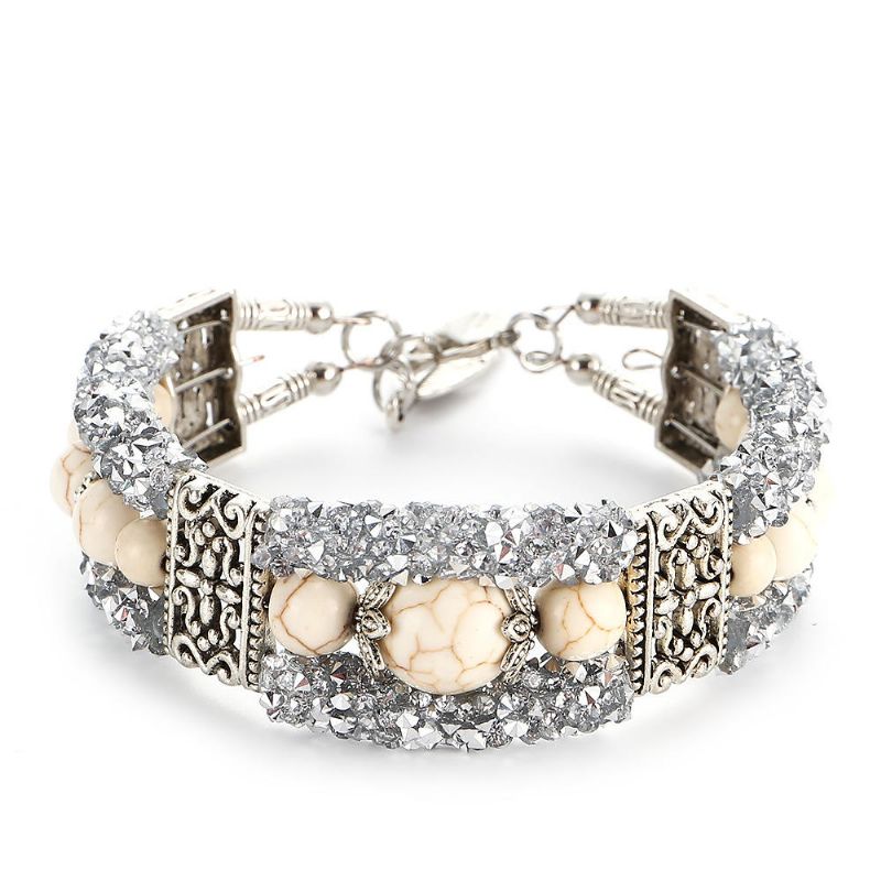 Vintage Bunte Strass Perlen Armband Türkis Armreif Geschenk Für Frauen