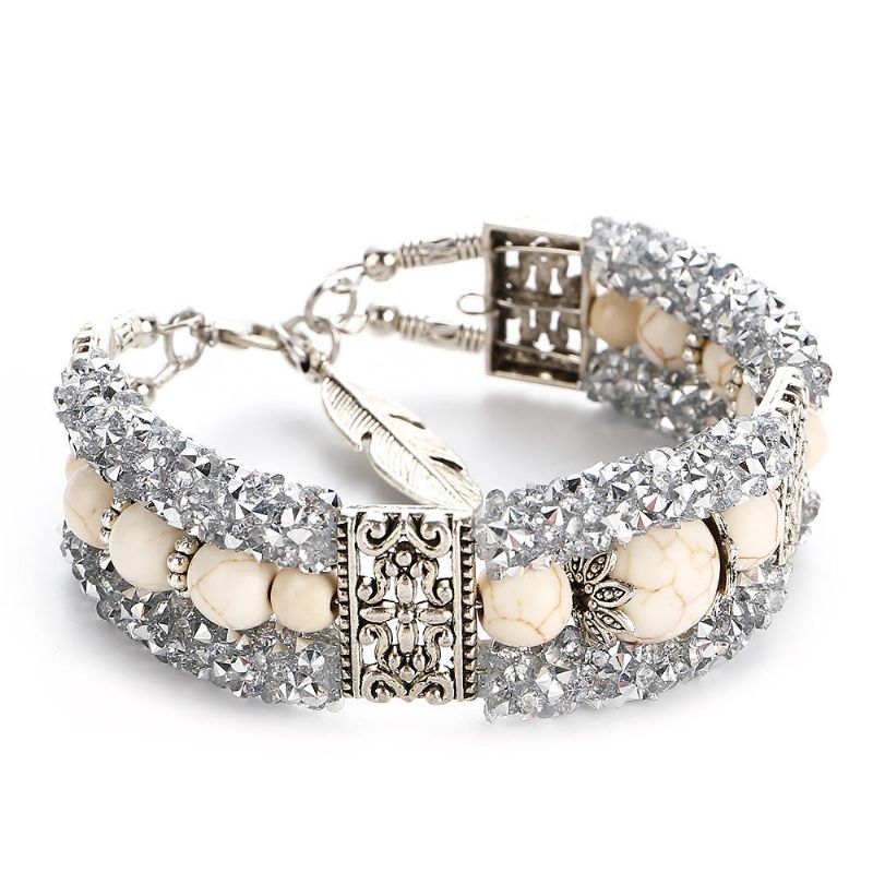 Vintage Bunte Strass Perlen Armband Türkis Armreif Geschenk Für Frauen