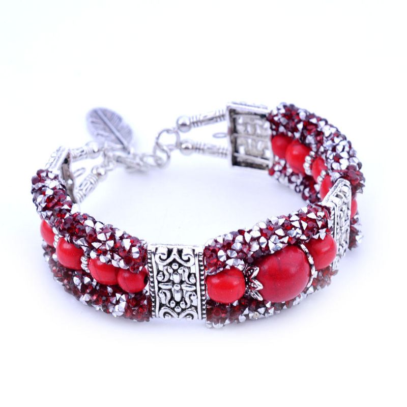 Vintage Bunte Strass Perlen Armband Türkis Armreif Geschenk Für Frauen