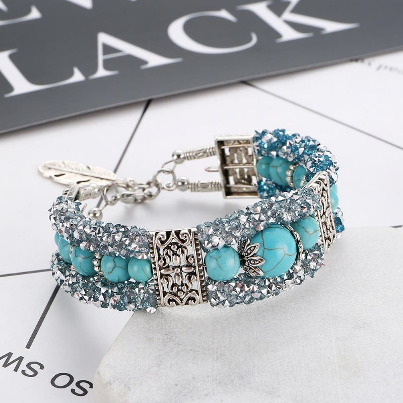 Vintage Bunte Strass Perlen Armband Türkis Armreif Geschenk Für Frauen