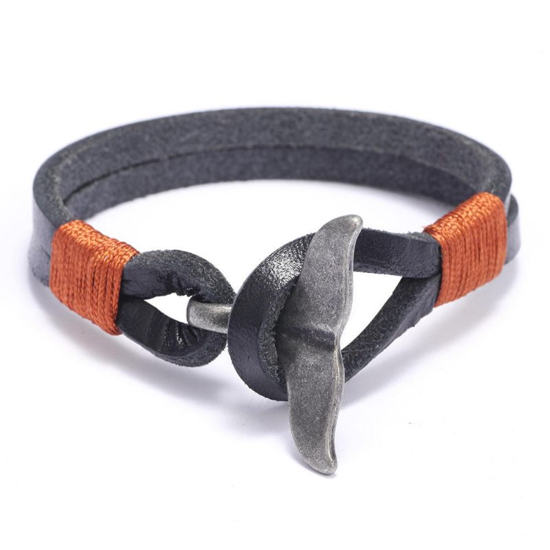 Whale Tail Alloy Leather Handgestricktes Herrenarmband