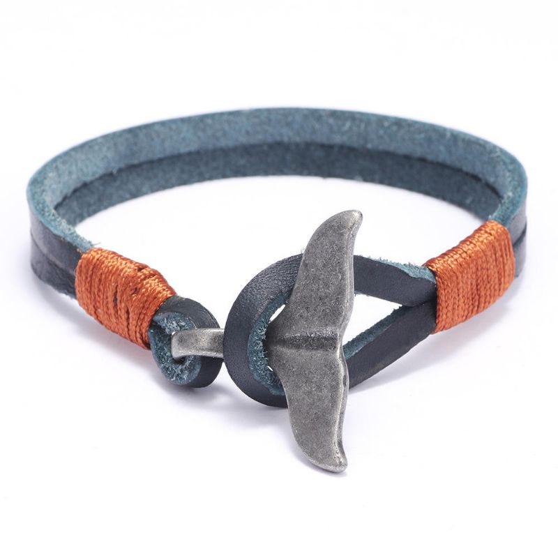 Whale Tail Alloy Leather Handgestricktes Herrenarmband