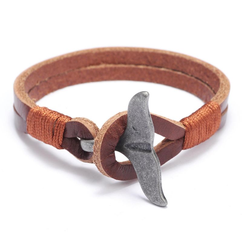 Whale Tail Alloy Leather Handgestricktes Herrenarmband