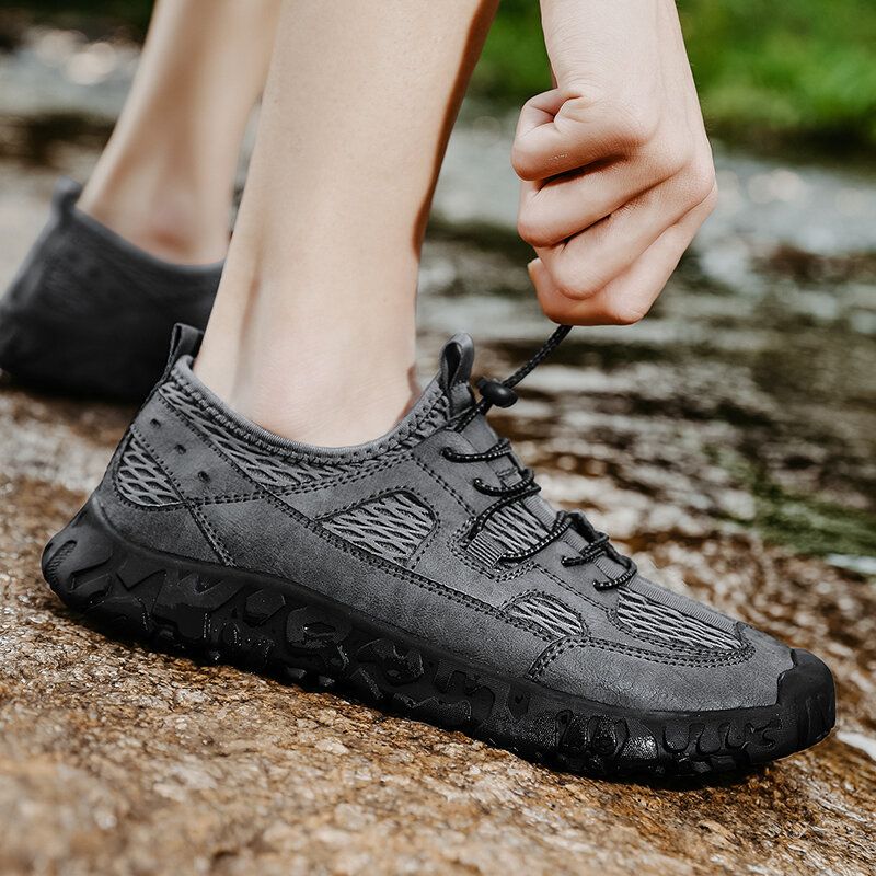 Atmungsaktive Geschlossene Zehen-mikrofaser-leder-gummiband-outdoor-wanderschuhe Für Herren