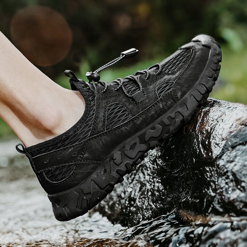 Atmungsaktive Geschlossene Zehen-mikrofaser-leder-gummiband-outdoor-wanderschuhe Für Herren