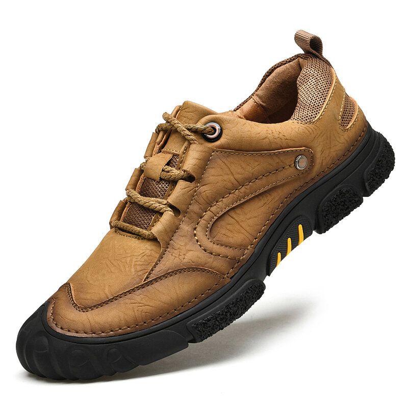 Atmungsaktive Herrenschuhe Aus Echtem Leder Mit Handgenähten Bequemen Weichen Sohlen Zum Schnüren Beiläufige Outdoor-schuhe