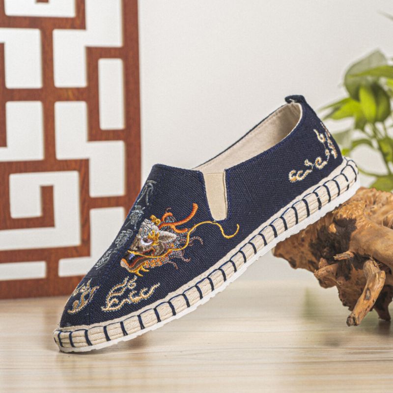 Atmungsaktive Leinenschuhe Mit Alter Peking-stickerei Für Herren