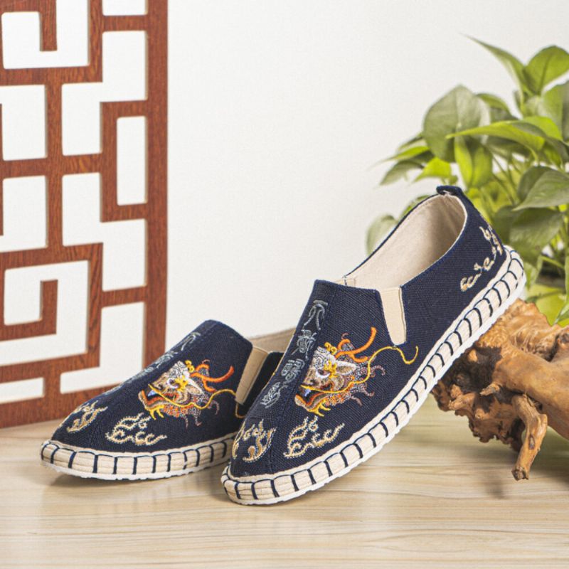 Atmungsaktive Leinenschuhe Mit Alter Peking-stickerei Für Herren