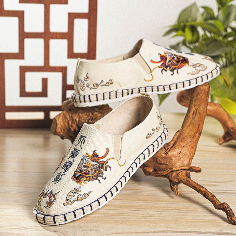 Atmungsaktive Leinenschuhe Mit Alter Peking-stickerei Für Herren