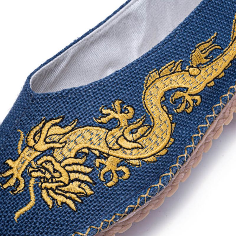 Atmungsaktive Rutschfeste Alte Peking-drachen-stickerei Für Herren Bequeme Lässige Leinenschuhe