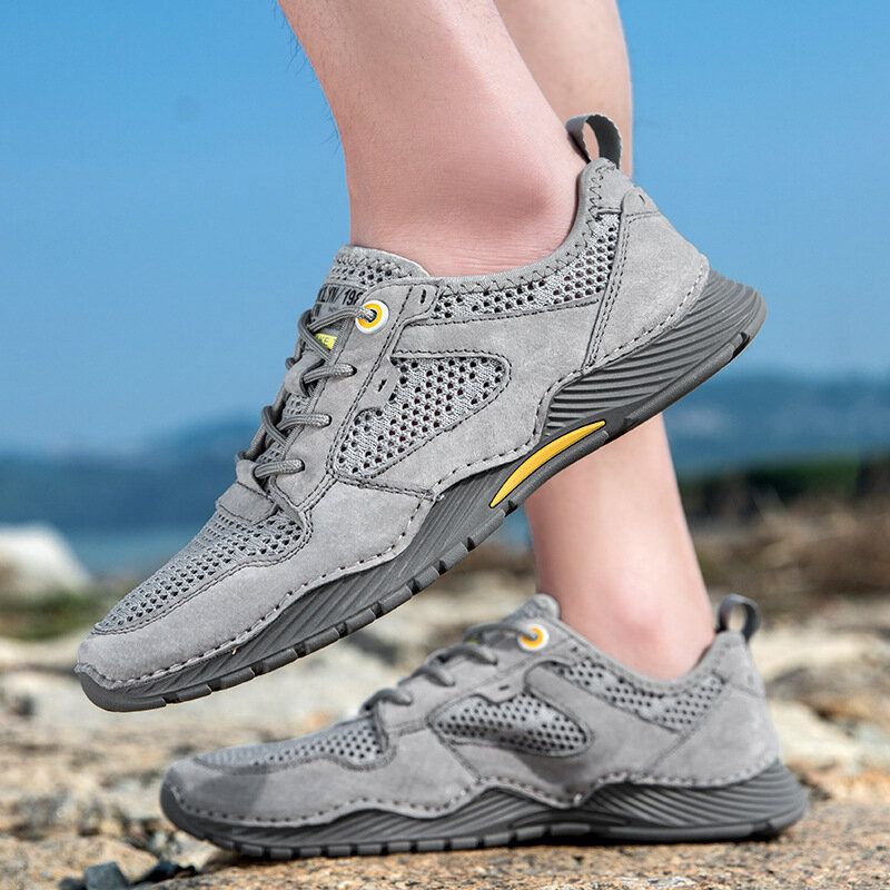 Atmungsaktive Rutschfeste Outdoor-schnür-freizeitschuhe Aus Mesh Für Herren