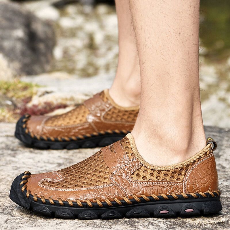 Atmungsaktiver Zehengeschützter Rutschfester Weicher Freizeit-outdoorschuh Für Herren Aus Echtem Leder