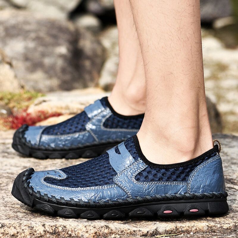 Atmungsaktiver Zehengeschützter Rutschfester Weicher Freizeit-outdoorschuh Für Herren Aus Echtem Leder