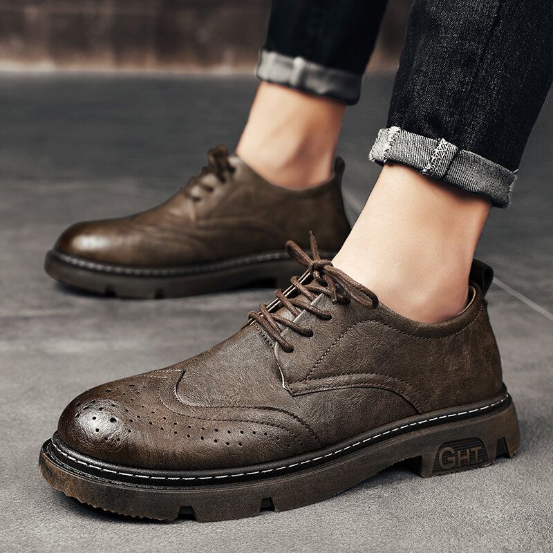 Bequeme Oxfords Brogue Freizeitschuhe Mit Runder Zehenpartie Für Herren