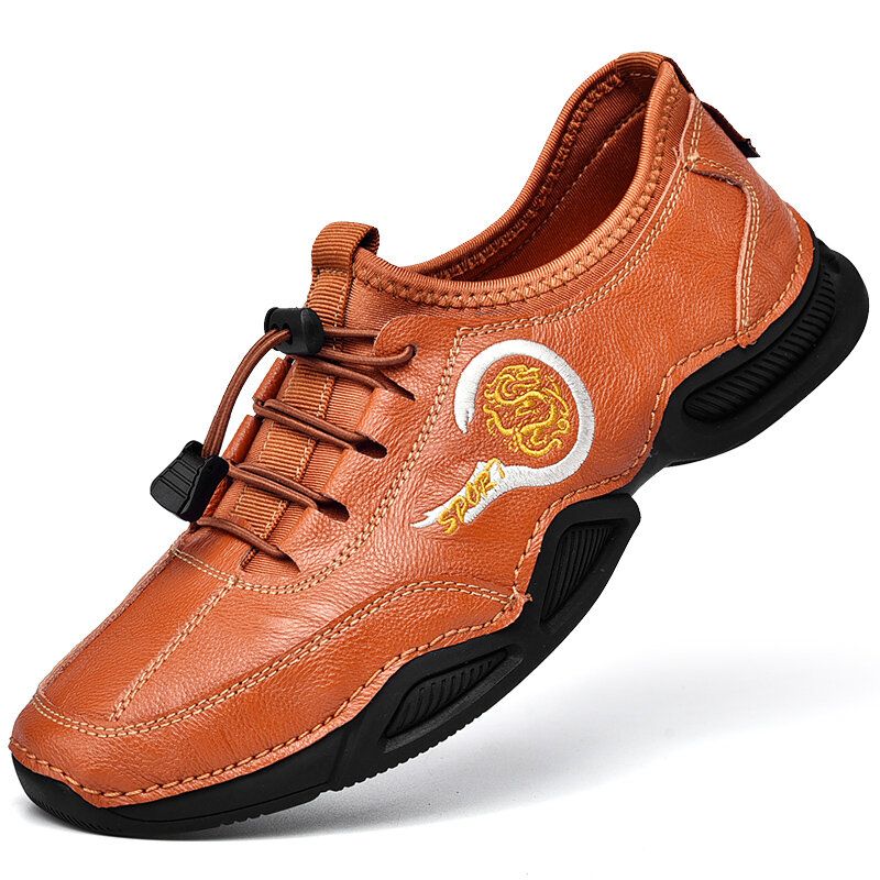 Herren Bestickte Handnähte Leder Bequeme Tragbare Sport Casual Fahrschuhe