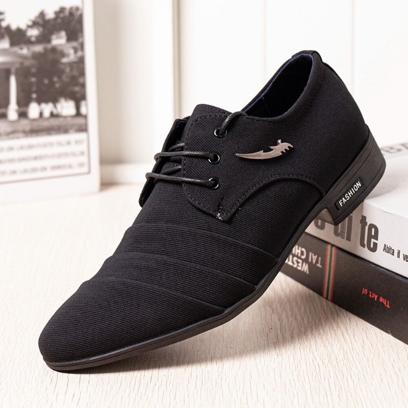 Herren Canvas Spitze Toe Rutschfeste Kurze Schnürkleid Casual Business Schuhe