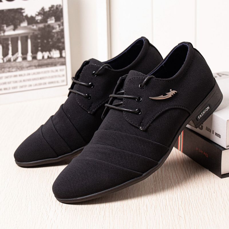 Herren Canvas Spitze Toe Rutschfeste Kurze Schnürkleid Casual Business Schuhe