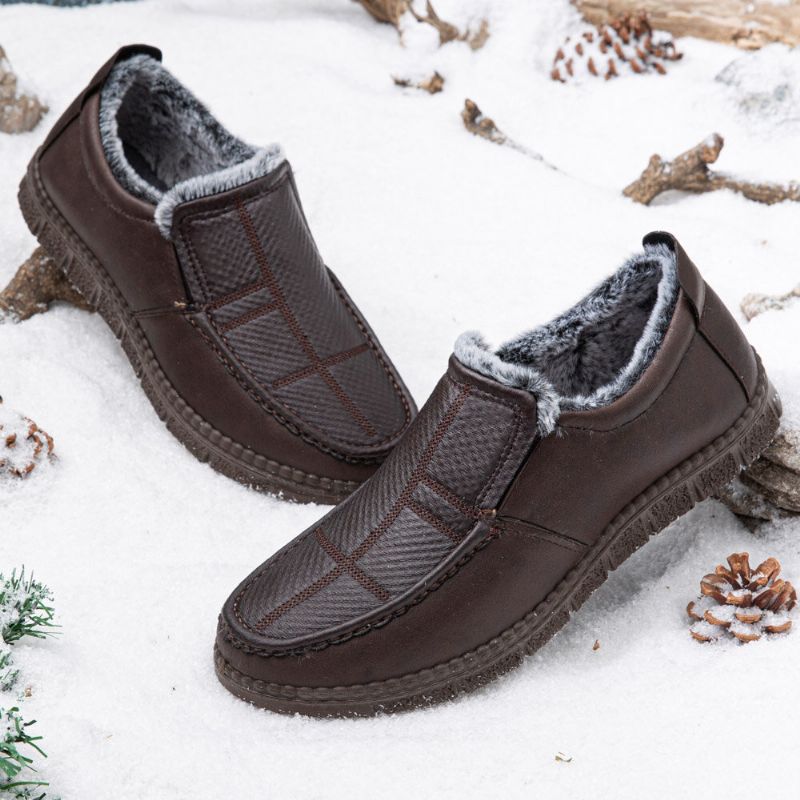 Herren Leder Rutschfeste Warme Gefütterte Weiche Sohle Solide Bequeme Lässige Outdoor-schneeschuhe Zum Hineinschlüpfen