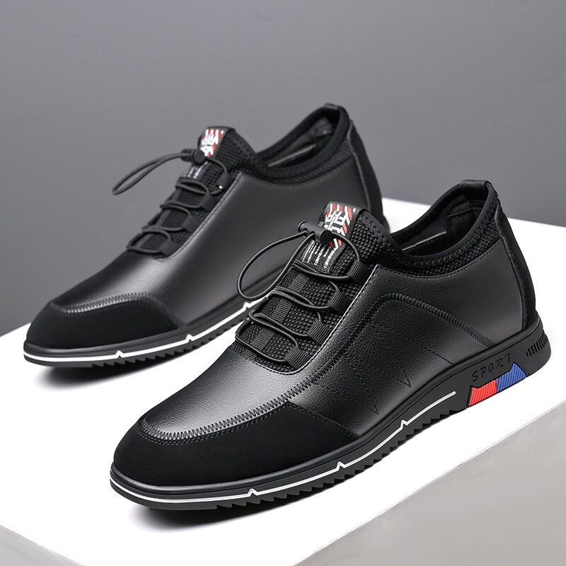 Herren Mikrofaser Leder Atmungsaktiv Weicher Boden Rutschfeste Elastische Schnürsenkel Casual Business Schuhe