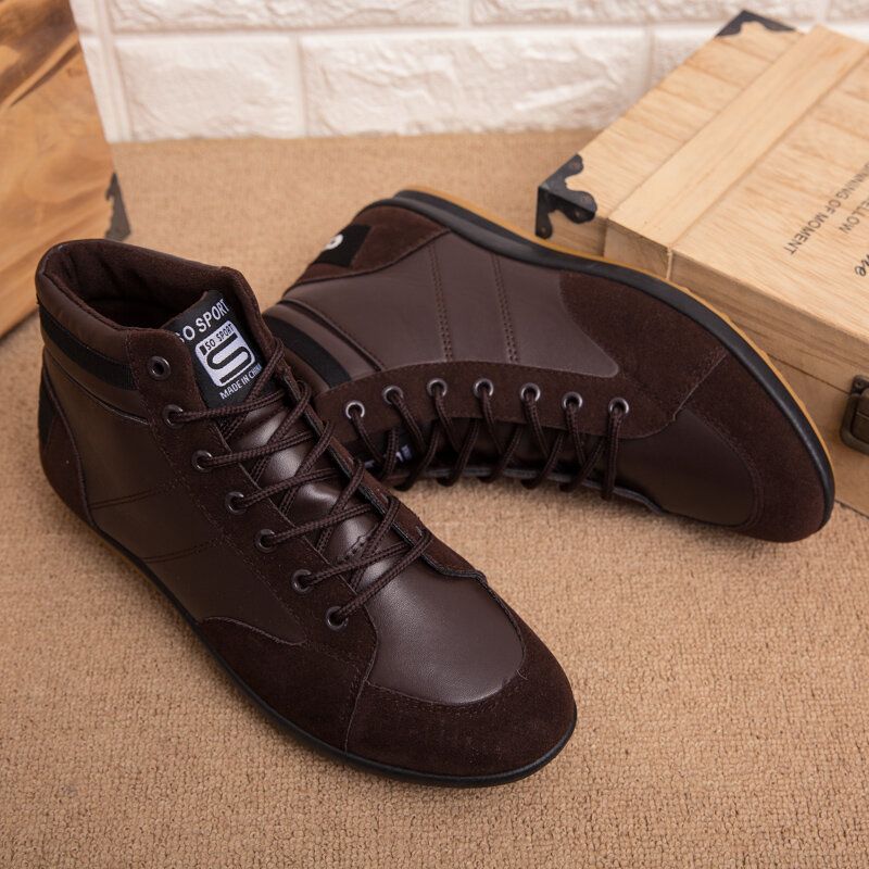 Herren-mikrofaser-leder Weiche Sohle Rutschfest Retro-stil Schnürschuhe Lässige Wadenschuhe