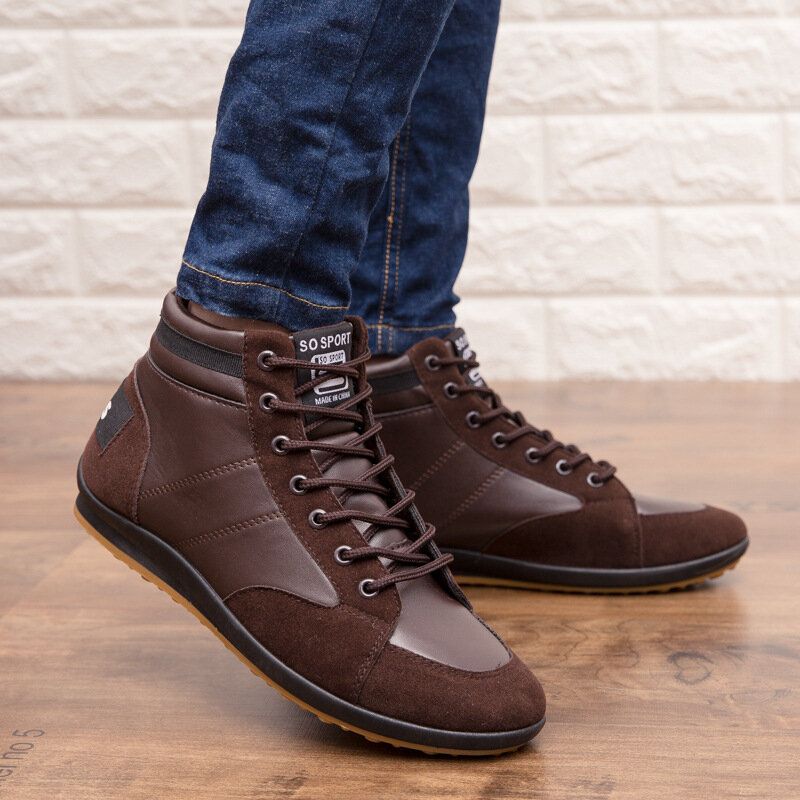 Herren-mikrofaser-leder Weiche Sohle Rutschfest Retro-stil Schnürschuhe Lässige Wadenschuhe