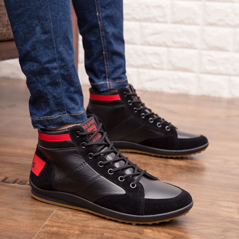 Herren-mikrofaser-leder Weiche Sohle Rutschfest Retro-stil Schnürschuhe Lässige Wadenschuhe