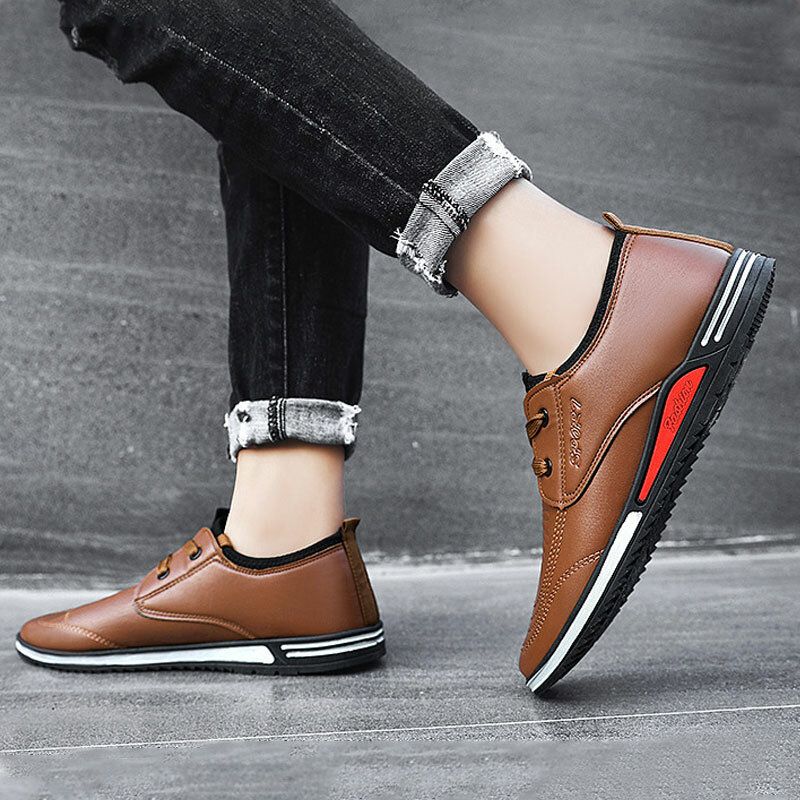 Herren Pu-leder Rutschfeste Casual Business Schnürschuhe