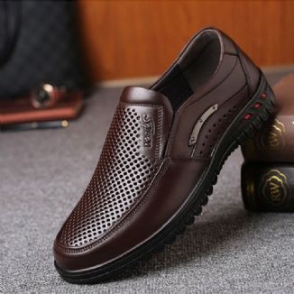 Herren Rindsleder Ausgehöhlt Atmungsaktiv Weiche Sohle Bequeme Slip-on Casual Business Schuhe