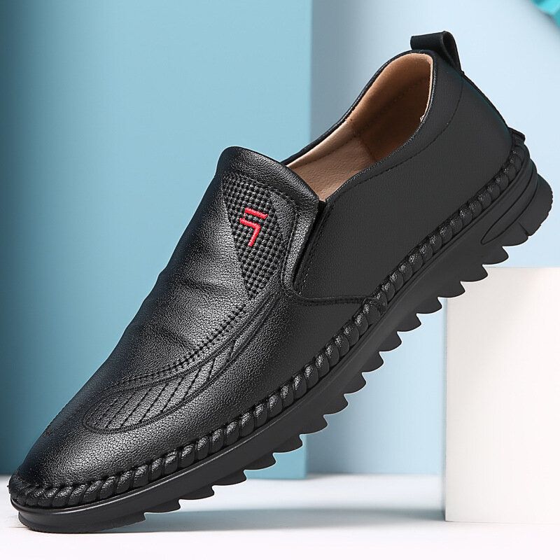 Männer Echtes Leder Atmungsaktive Weiche Sohle Rutschfeste Bequeme Slip-on Freizeitschuhe