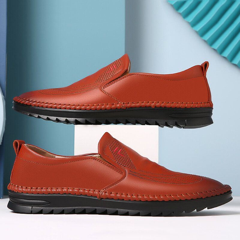 Männer Echtes Leder Atmungsaktive Weiche Sohle Rutschfeste Bequeme Slip-on Freizeitschuhe