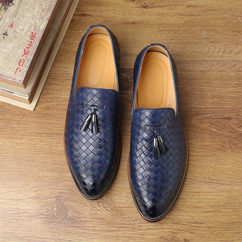 Männer Leder Atmungsaktiv Vintage Weave Quaste Spitzschuh Slip On Bequeme Casual Business Schuhe