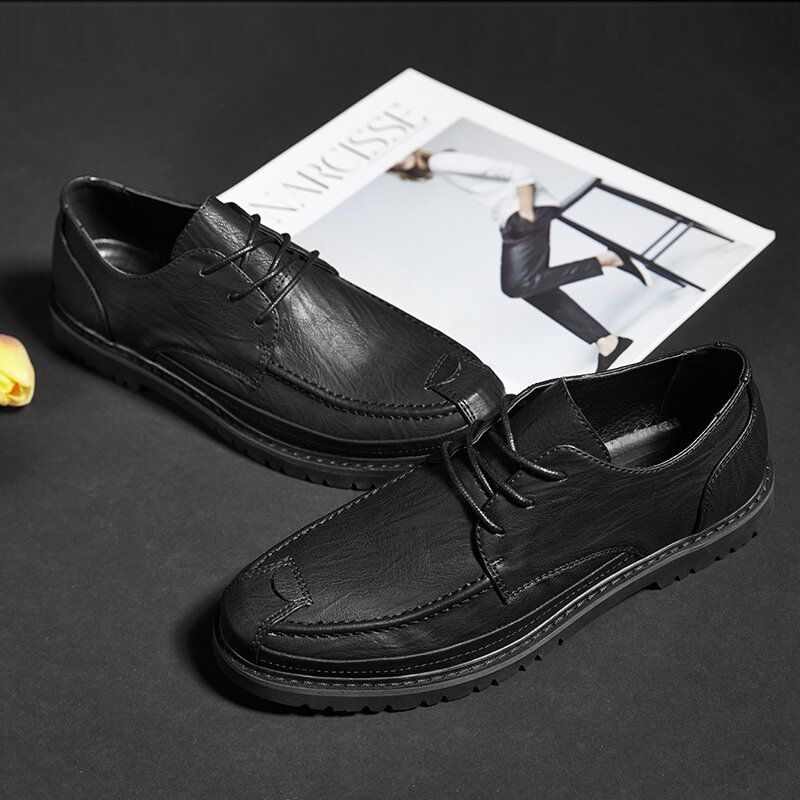 Männer Mikrofaser Leder Atmungsaktive Weiche Sohle Kurze Solide Schnürung Casual Business Schuhe