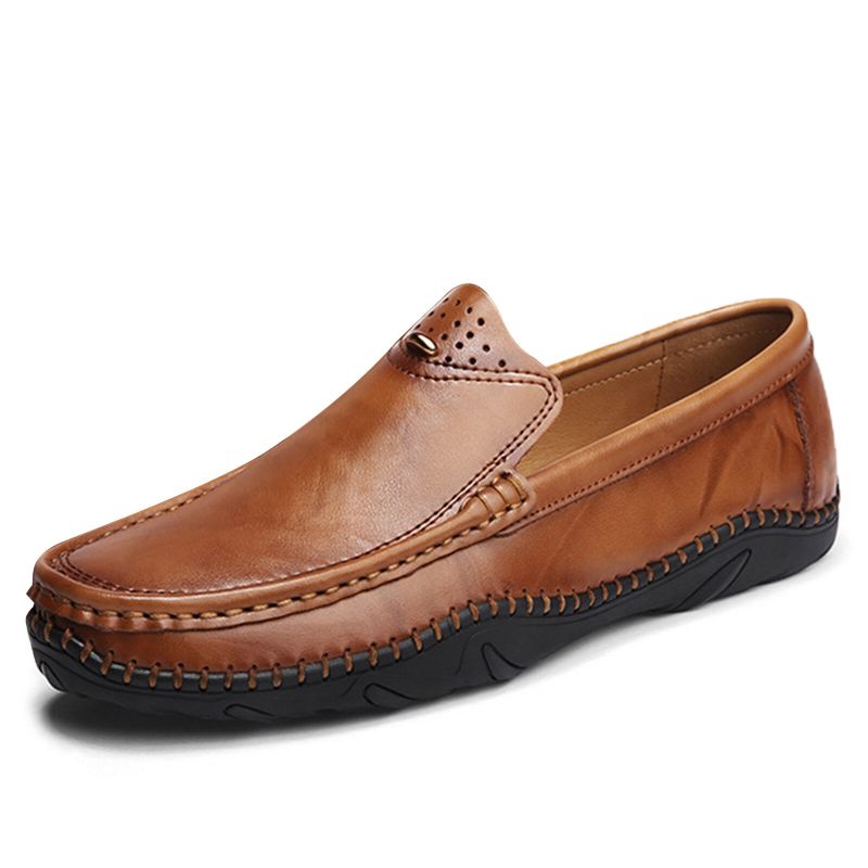 Männer Retro-echtleder-slip On Stitching Business Working Casual Driving Loafers Schuhe