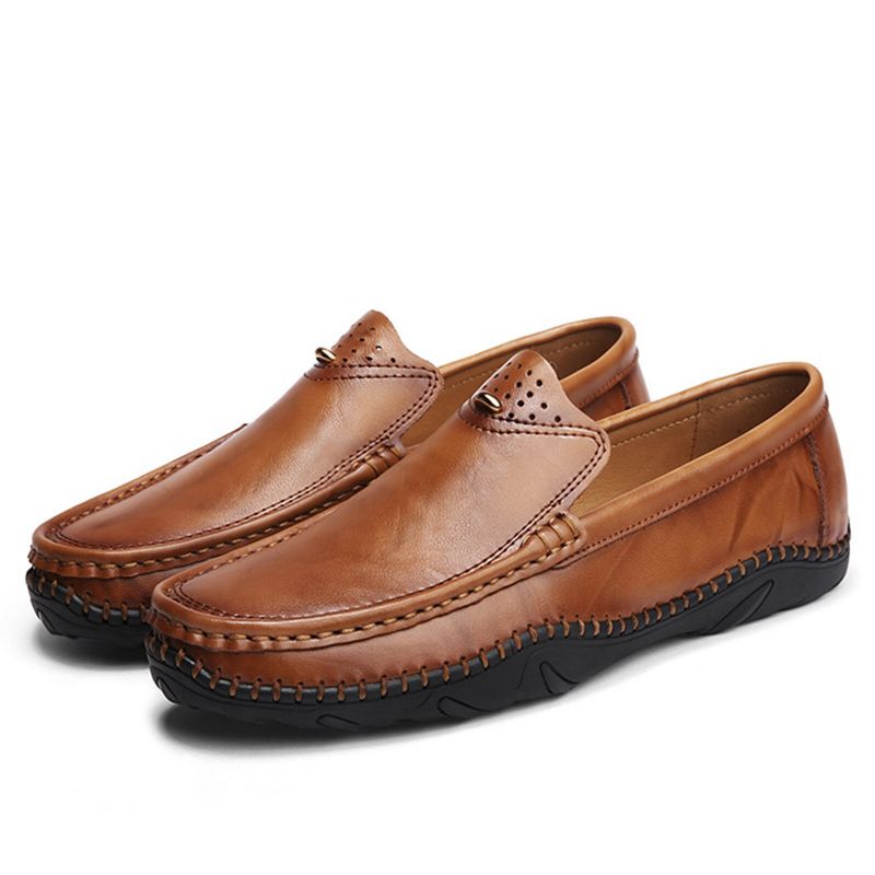 Männer Retro-echtleder-slip On Stitching Business Working Casual Driving Loafers Schuhe