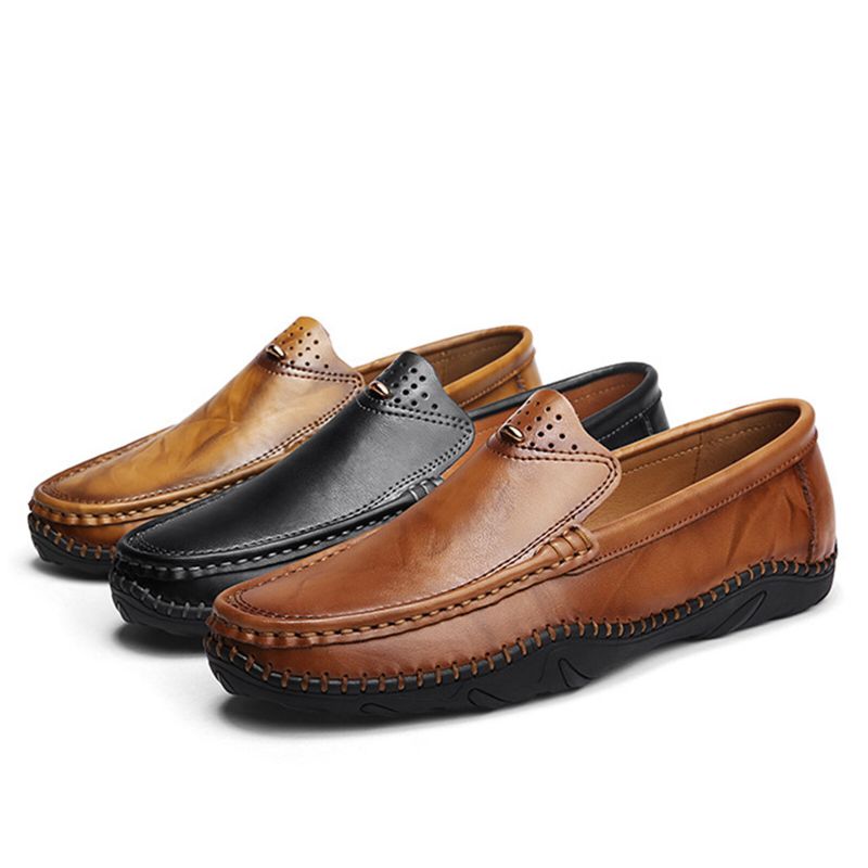 Männer Retro-echtleder-slip On Stitching Business Working Casual Driving Loafers Schuhe