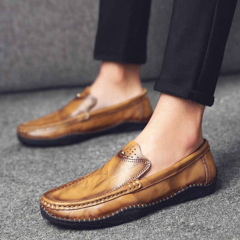 Männer Retro-echtleder-slip On Stitching Business Working Casual Driving Loafers Schuhe