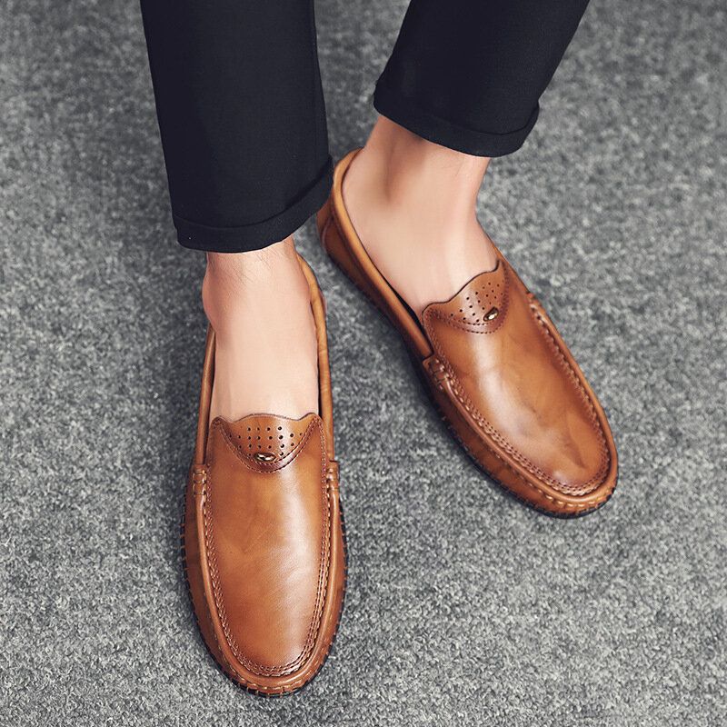 Männer Retro-echtleder-slip On Stitching Business Working Casual Driving Loafers Schuhe