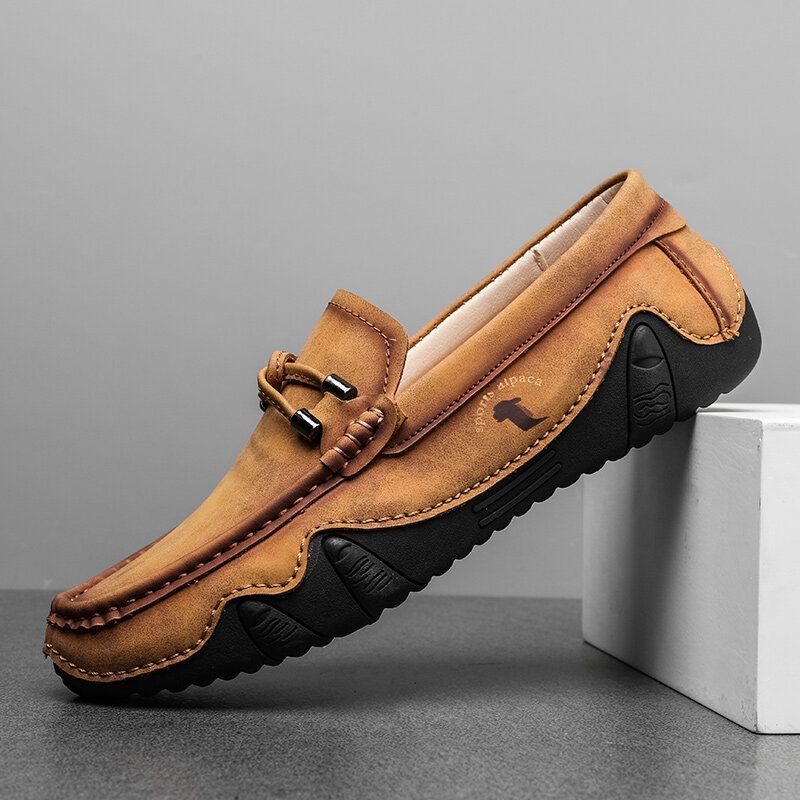 Männer Rindsleder Atmungsaktive Weiche Sohle Slip-on Brief Feste Casual Driving Schuhe