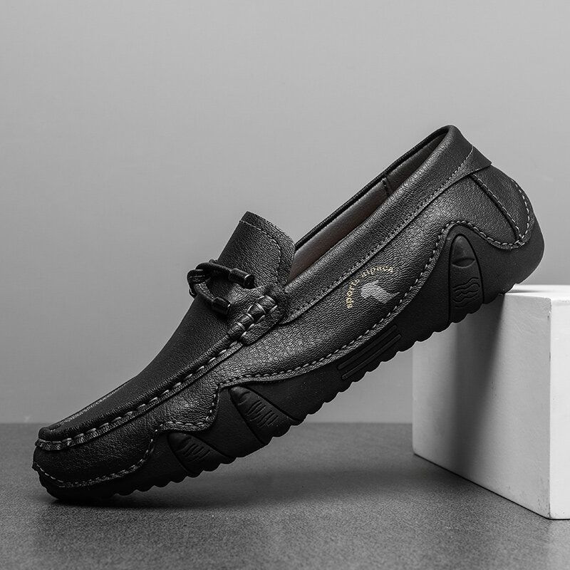 Männer Rindsleder Atmungsaktive Weiche Sohle Slip-on Brief Feste Casual Driving Schuhe