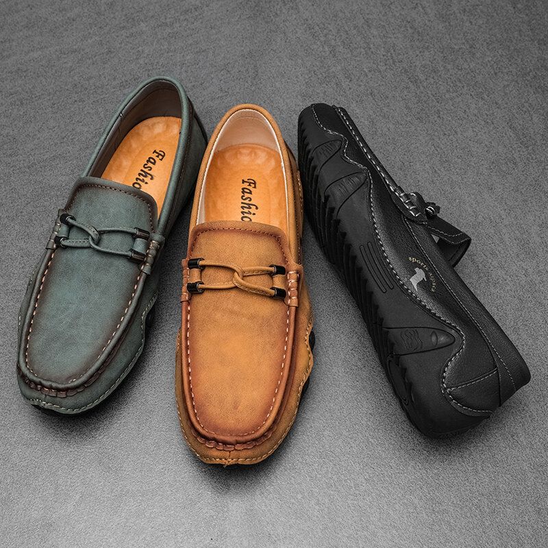 Männer Rindsleder Atmungsaktive Weiche Sohle Slip-on Brief Feste Casual Driving Schuhe