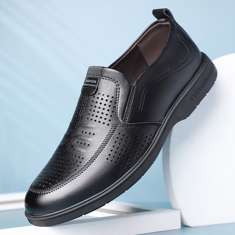 Männer Rindsleder Ausgehöhlt Atmungsaktive Bequeme Slip On Casual Business Schuhe